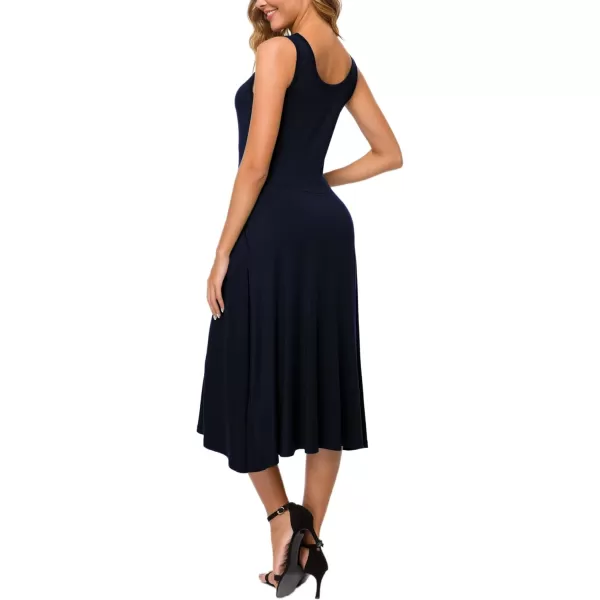 Urban CoCo Womens Summer Casual Sleeveless Flared Midi Dress Swing TShirt Dresses with PocketsNavy Blue