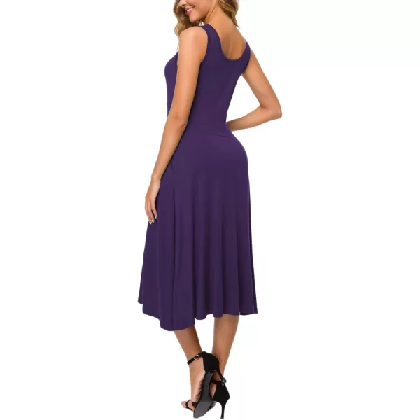 Urban CoCo Womens Summer Casual Sleeveless Flared Midi Dress Swing TShirt Dresses with PocketsPurple
