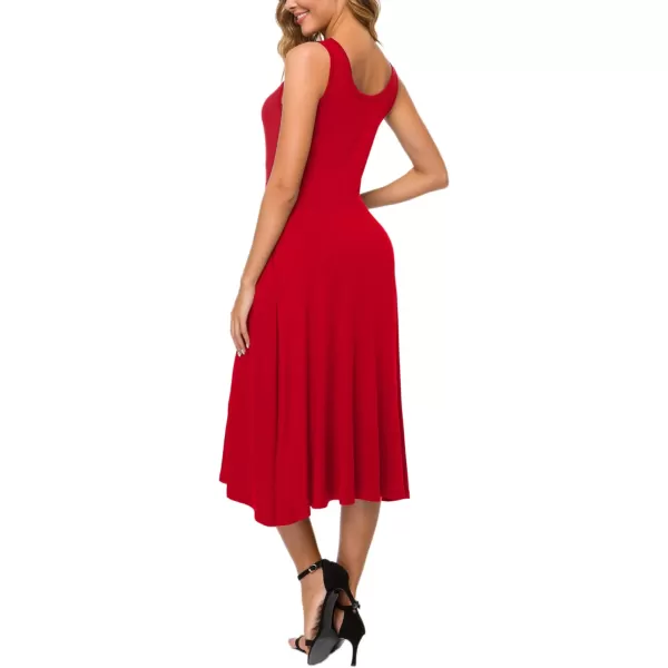 Urban CoCo Womens Summer Casual Sleeveless Flared Midi Dress Swing TShirt Dresses with PocketsRed