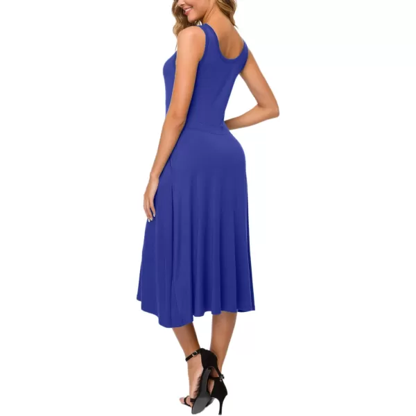 Urban CoCo Womens Summer Casual Sleeveless Flared Midi Dress Swing TShirt Dresses with PocketsRoyal Blue