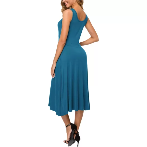 Urban CoCo Womens Summer Casual Sleeveless Flared Midi Dress Swing TShirt Dresses with PocketsSteel Blue