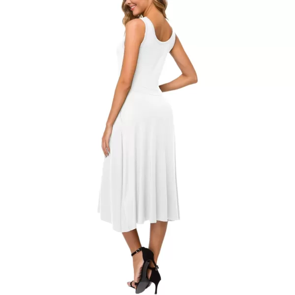 Urban CoCo Womens Summer Casual Sleeveless Flared Midi Dress Swing TShirt Dresses with PocketsWhite