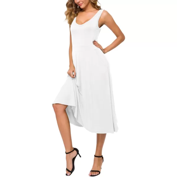 Urban CoCo Womens Summer Casual Sleeveless Flared Midi Dress Swing TShirt Dresses with PocketsWhite