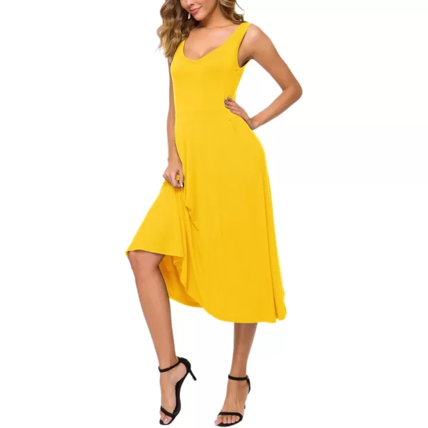Urban CoCo Womens Summer Casual Sleeveless Flared Midi Dress Swing TShirt Dresses with PocketsYellow