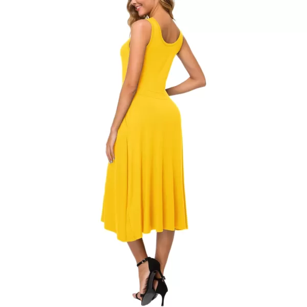 Urban CoCo Womens Summer Casual Sleeveless Flared Midi Dress Swing TShirt Dresses with PocketsYellow