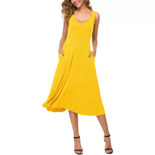 Urban CoCo Womens Summer Casual Sleeveless Flared Midi Dress Swing TShirt Dresses with PocketsYellow