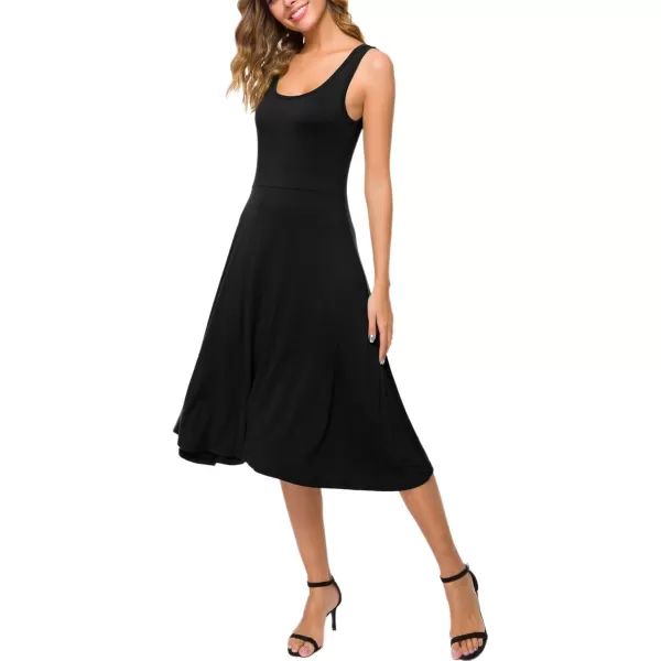 Urban CoCo Womens UNeck Sleeveless Flared Midi Dress Summer Swing TShirt DressesBlack