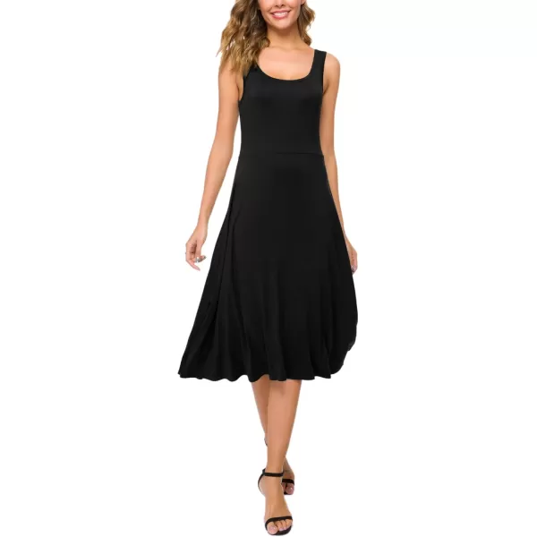 Urban CoCo Womens UNeck Sleeveless Flared Midi Dress Summer Swing TShirt DressesBlack