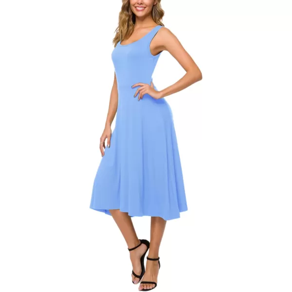 Urban CoCo Womens UNeck Sleeveless Flared Midi Dress Summer Swing TShirt DressesBlue