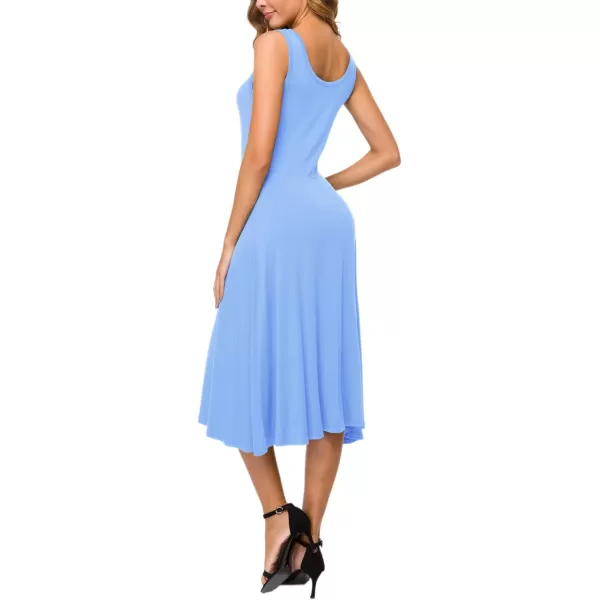 Urban CoCo Womens UNeck Sleeveless Flared Midi Dress Summer Swing TShirt DressesBlue