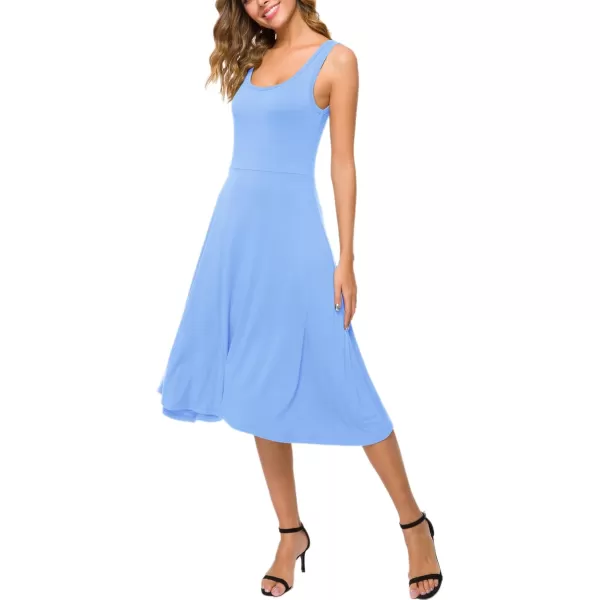 Urban CoCo Womens UNeck Sleeveless Flared Midi Dress Summer Swing TShirt DressesBlue