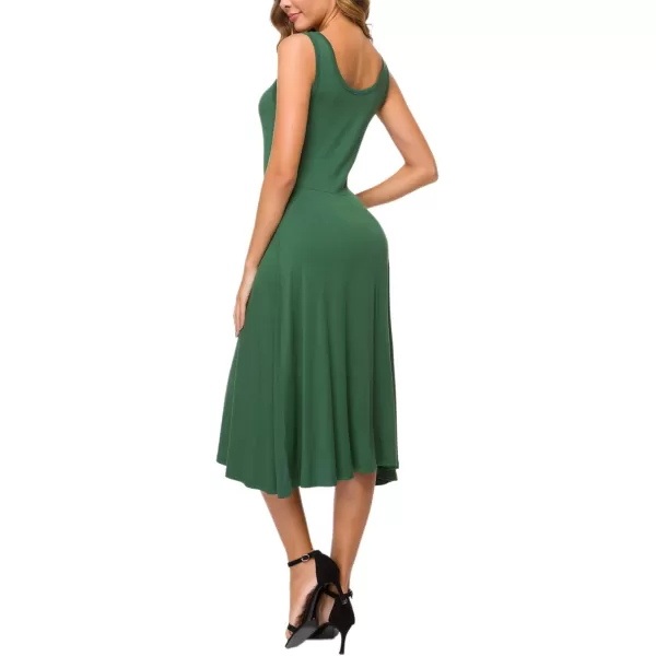 Urban CoCo Womens UNeck Sleeveless Flared Midi Dress Summer Swing TShirt DressesGreen