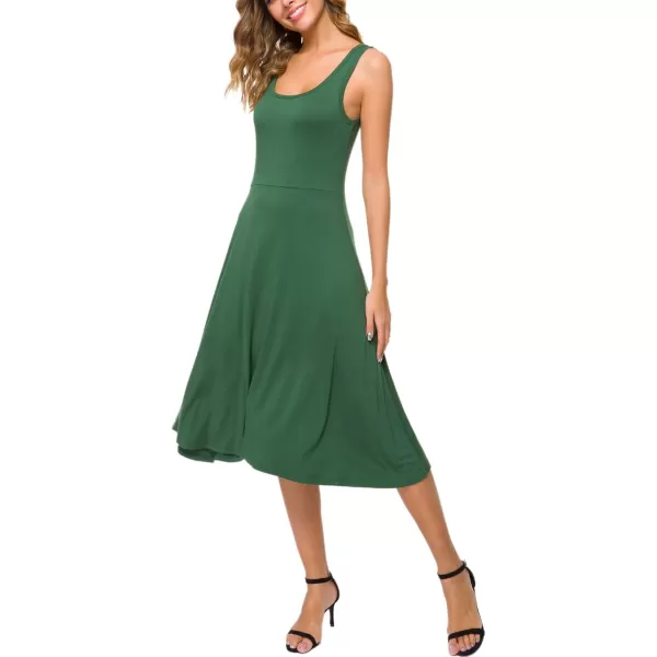 Urban CoCo Womens UNeck Sleeveless Flared Midi Dress Summer Swing TShirt DressesGreen