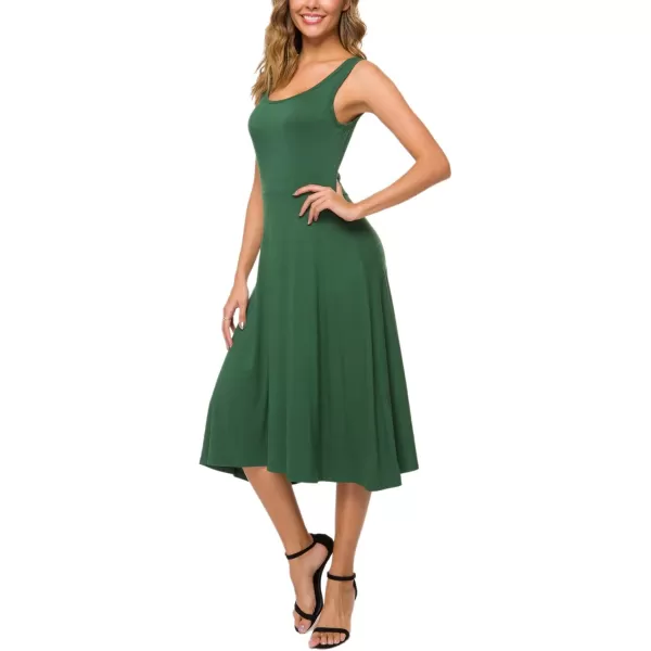 Urban CoCo Womens UNeck Sleeveless Flared Midi Dress Summer Swing TShirt DressesGreen