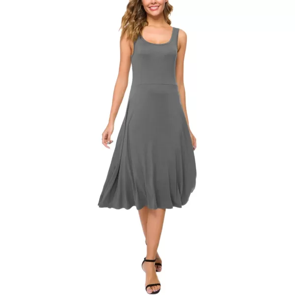 Urban CoCo Womens UNeck Sleeveless Flared Midi Dress Summer Swing TShirt DressesGrey