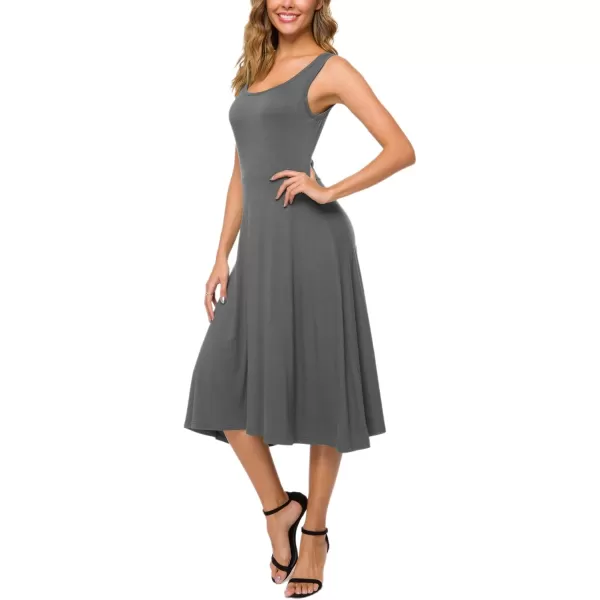 Urban CoCo Womens UNeck Sleeveless Flared Midi Dress Summer Swing TShirt DressesGrey