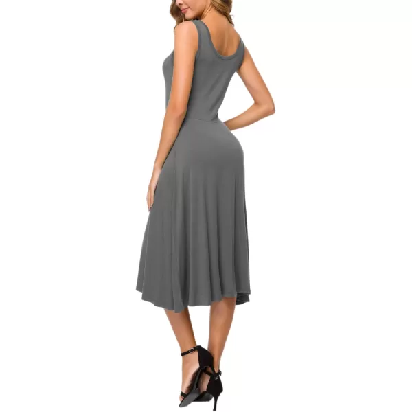 Urban CoCo Womens UNeck Sleeveless Flared Midi Dress Summer Swing TShirt DressesGrey
