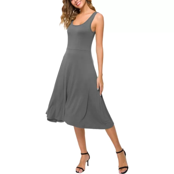 Urban CoCo Womens UNeck Sleeveless Flared Midi Dress Summer Swing TShirt DressesGrey