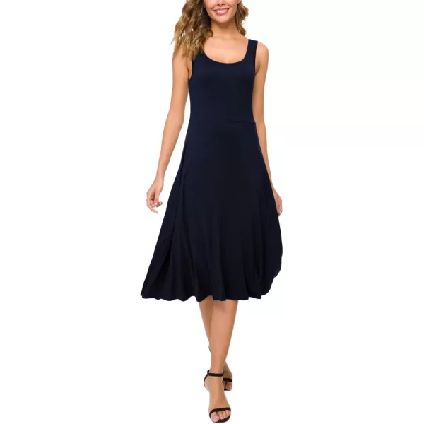Urban CoCo Womens UNeck Sleeveless Flared Midi Dress Summer Swing TShirt DressesNavy Blue