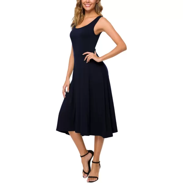 Urban CoCo Womens UNeck Sleeveless Flared Midi Dress Summer Swing TShirt DressesNavy Blue