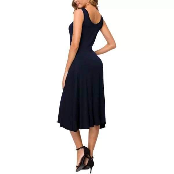 Urban CoCo Womens UNeck Sleeveless Flared Midi Dress Summer Swing TShirt DressesNavy Blue