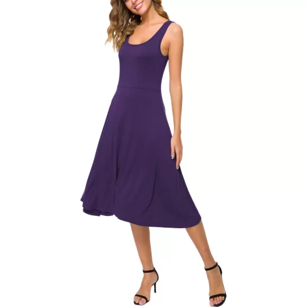 Urban CoCo Womens UNeck Sleeveless Flared Midi Dress Summer Swing TShirt DressesPurple