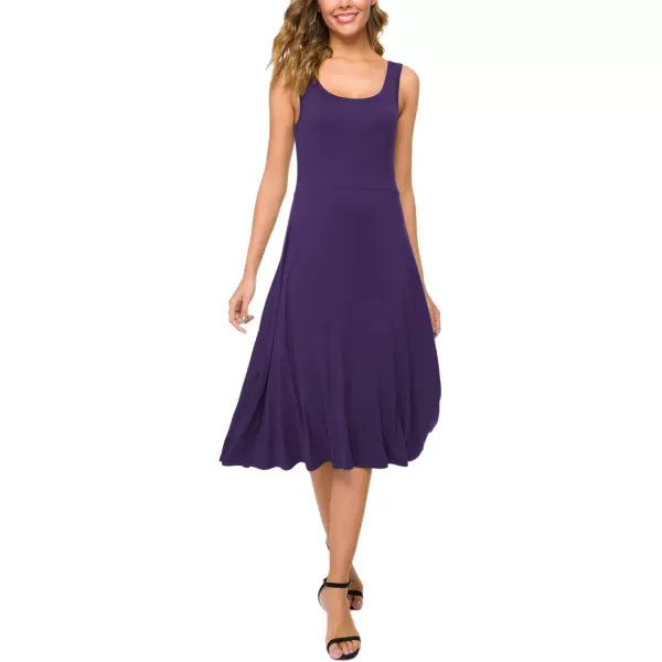 Urban CoCo Womens UNeck Sleeveless Flared Midi Dress Summer Swing TShirt DressesPurple