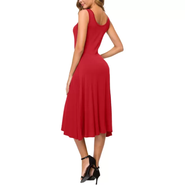 Urban CoCo Womens UNeck Sleeveless Flared Midi Dress Summer Swing TShirt DressesRed