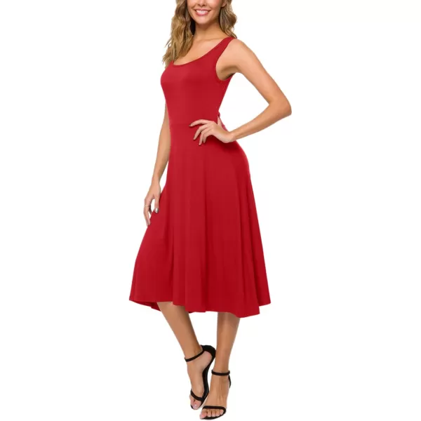 Urban CoCo Womens UNeck Sleeveless Flared Midi Dress Summer Swing TShirt DressesRed