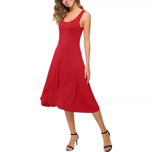Urban CoCo Womens UNeck Sleeveless Flared Midi Dress Summer Swing TShirt DressesRed