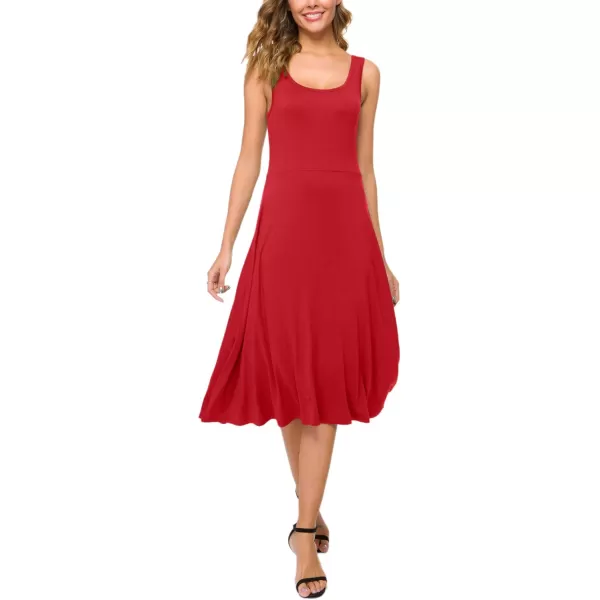 Urban CoCo Womens UNeck Sleeveless Flared Midi Dress Summer Swing TShirt DressesRed