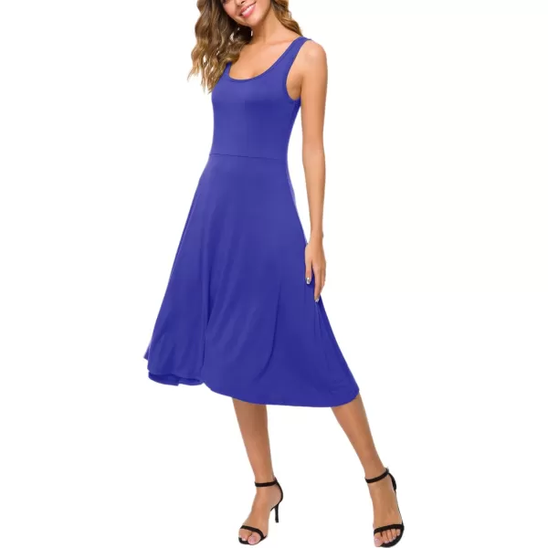 Urban CoCo Womens UNeck Sleeveless Flared Midi Dress Summer Swing TShirt DressesRoyal Blue