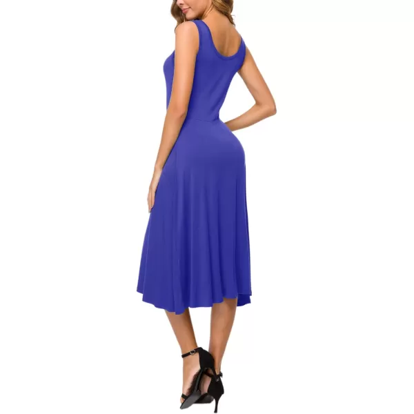 Urban CoCo Womens UNeck Sleeveless Flared Midi Dress Summer Swing TShirt DressesRoyal Blue