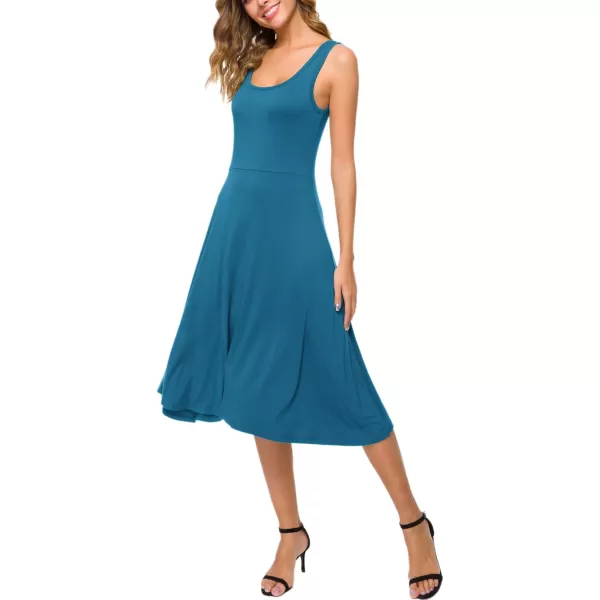 Urban CoCo Womens UNeck Sleeveless Flared Midi Dress Summer Swing TShirt DressesSteel Blue