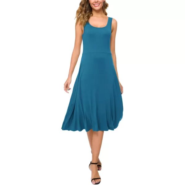 Urban CoCo Womens UNeck Sleeveless Flared Midi Dress Summer Swing TShirt DressesSteel Blue