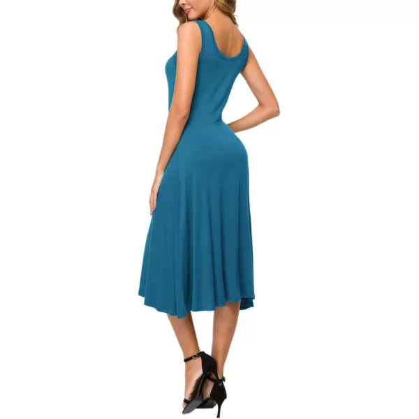 Urban CoCo Womens UNeck Sleeveless Flared Midi Dress Summer Swing TShirt DressesSteel Blue