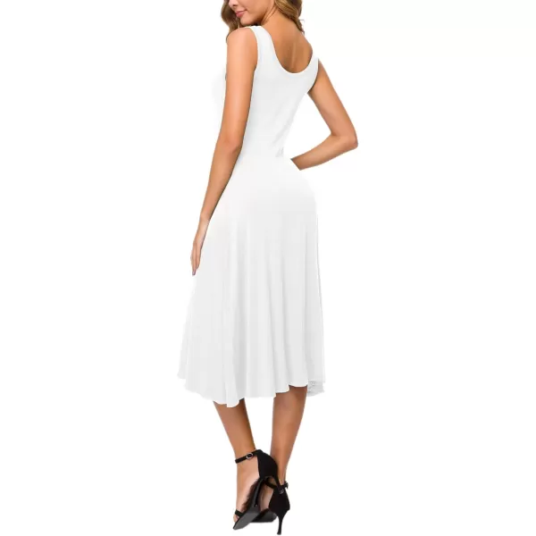 Urban CoCo Womens UNeck Sleeveless Flared Midi Dress Summer Swing TShirt DressesWhite