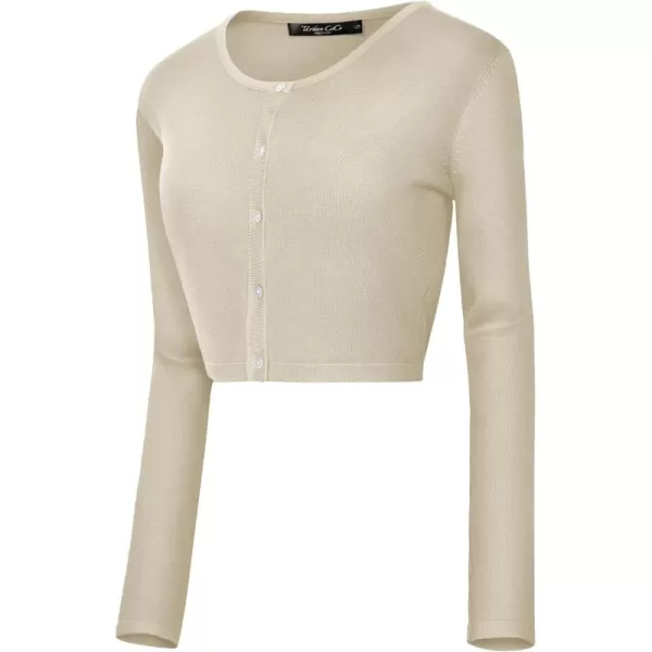 Urban CoCo Womens Button Down Crew Neck Cropped Cardigan Lightweight Shrug Kint SweaterApricot