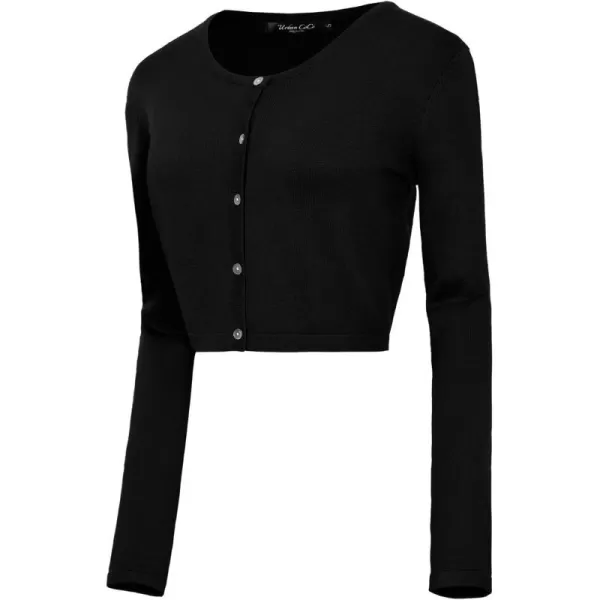 Urban CoCo Womens Button Down Crew Neck Cropped Cardigan Lightweight Shrug Kint SweaterBlack