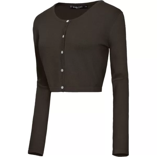 Urban CoCo Womens Button Down Crew Neck Cropped Cardigan Lightweight Shrug Kint SweaterCoffee