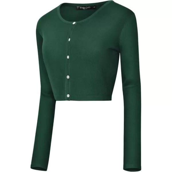Urban CoCo Womens Button Down Crew Neck Cropped Cardigan Lightweight Shrug Kint SweaterDark Green