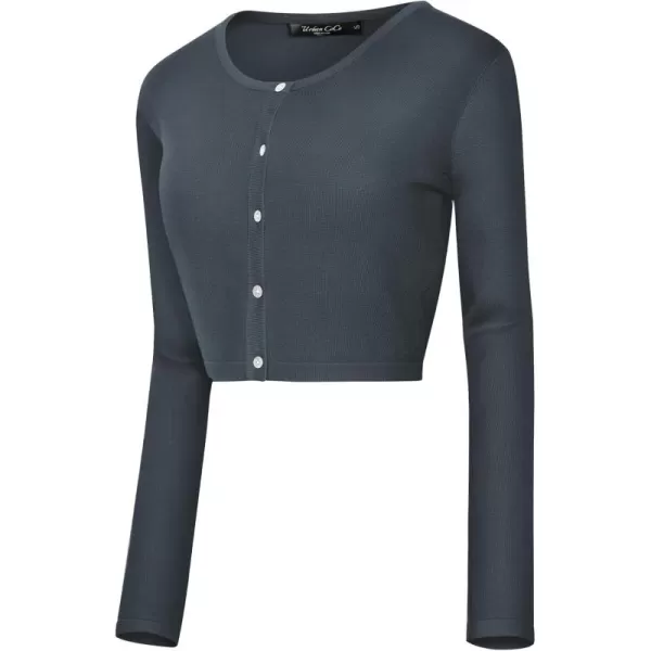 Urban CoCo Womens Button Down Crew Neck Cropped Cardigan Lightweight Shrug Kint SweaterGrey