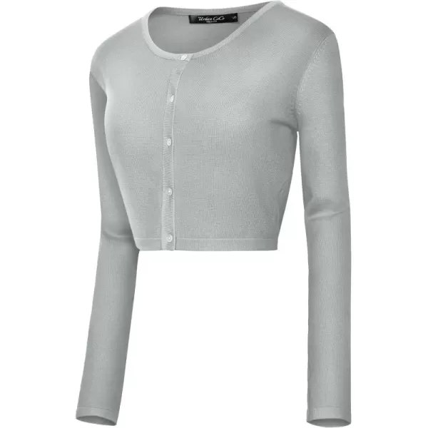 Urban CoCo Womens Button Down Crew Neck Cropped Cardigan Lightweight Shrug Kint SweaterHeather Gray