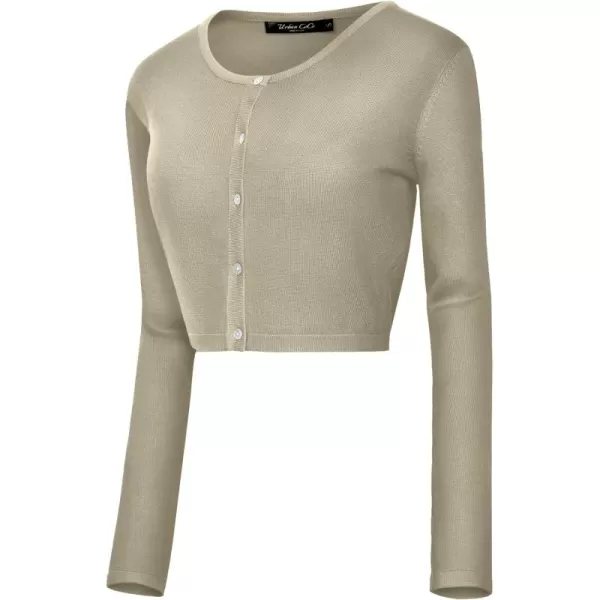 Urban CoCo Womens Button Down Crew Neck Cropped Cardigan Lightweight Shrug Kint SweaterKhaki