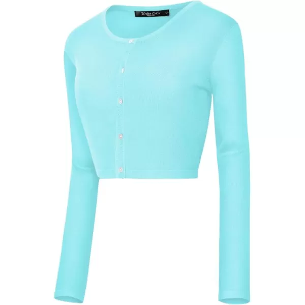 Urban CoCo Womens Button Down Crew Neck Cropped Cardigan Lightweight Shrug Kint SweaterLight Blue