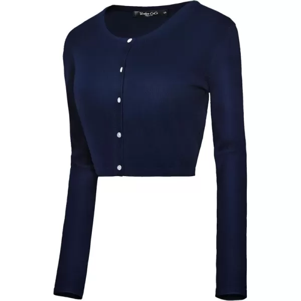 Urban CoCo Womens Button Down Crew Neck Cropped Cardigan Lightweight Shrug Kint SweaterNavy Blue