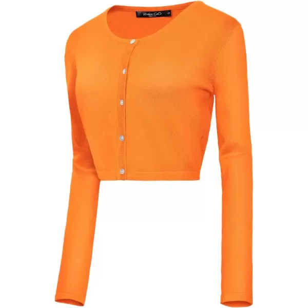 Urban CoCo Womens Button Down Crew Neck Cropped Cardigan Lightweight Shrug Kint SweaterOrange