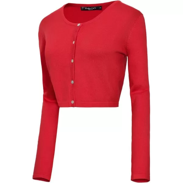 Urban CoCo Womens Button Down Crew Neck Cropped Cardigan Lightweight Shrug Kint SweaterRed