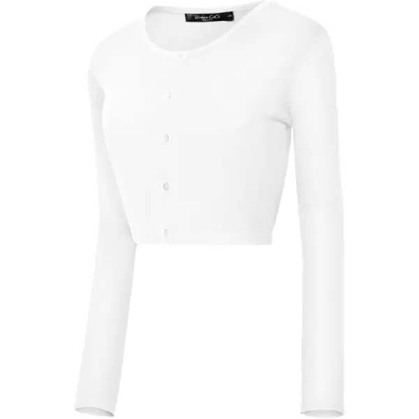 Urban CoCo Womens Button Down Crew Neck Cropped Cardigan Lightweight Shrug Kint SweaterWhite