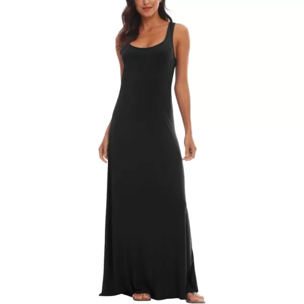 Urban CoCo Womens Scoop Neck Solid Sleeveless Summer Beach Tank Top Casual Maxi DressBlack